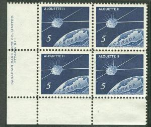 Canada # 445 Alouette II Plate Block/4  - LL  (1) Mint NH