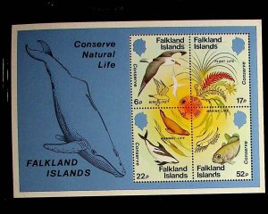 FALKLAND ISL. Sc 415a NH SOUVENIR SHEET OF 1984 - BIRDS - SEA LIFE -Sc$7- (DL24)