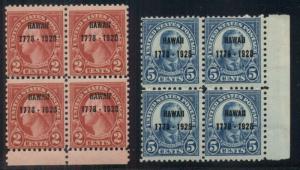 US #647-8 2¢ & 5¢ Hawaii, Blocks of 4, og, NH,  Scott $104.50