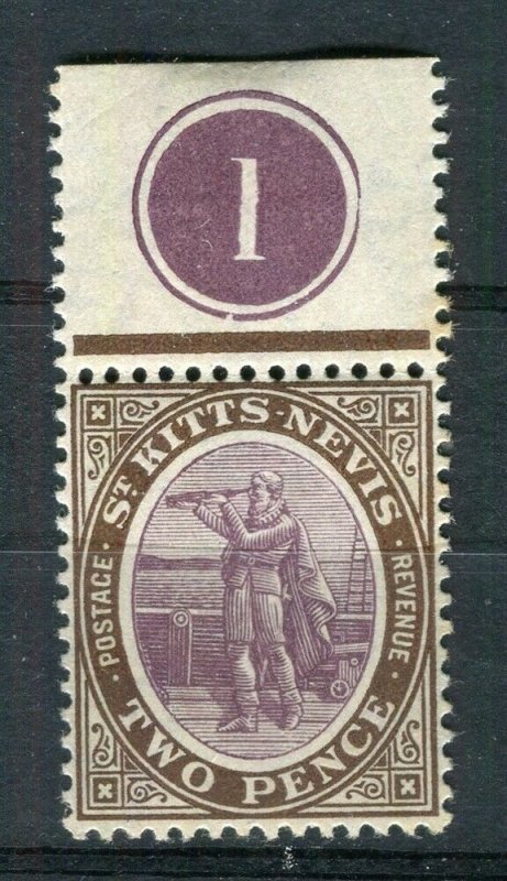 ST.KITTS NEVIS; 1900s early GV CONTROL MARGINAL Mint 2d. value 