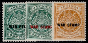 ANTIGUA GV SG52-54, 1916-18 WAR TAX set, LH MINT. Cat £10.