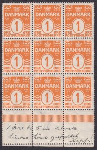 DENMARK - SCOTT 57  MINT NEVER HINGED OG ** BLOCK OF 9 WITH LION HEAD VARIETY