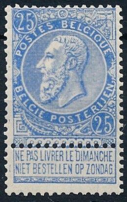 [66440] Belgium 1893 25 ct Blue Leopold II Fine Beard VF MNH Original Gum