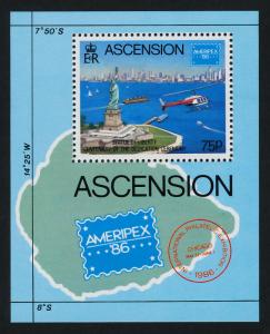 Ascension Island 398 MNH Statue of Liberty, Helicopter, Map, AMERIPEX