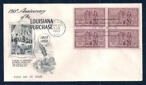 UNITED STATES FDC 3¢ Louisiana Purchase BLOCK 1953 Fleetwood