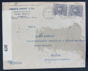 1916 Oruro Bolivia censored Commercial Cover To Berlin Germany