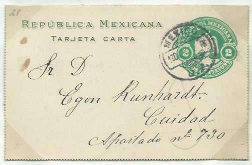 MEXICO 2c lettercard 1904 used 1907........................................58760