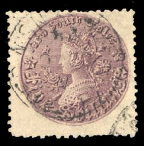 New South Wales #44 Cat$60, 1861 5sh dull violet, used, few rough perfs