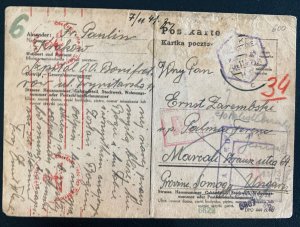 1941 Poland GG Government Stampless Postcard Cover To Palestine