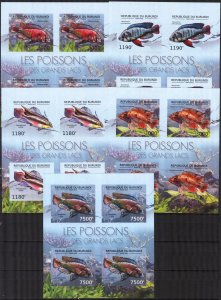 Burundi 2012 Marine Life Fishes of Great Lakes 5 Sheets Imperf. MNH