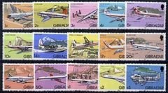 GIBRALTAR - 1982 - Aircraft Definitive Series - Perf 15v Set - Mint Never Hinged