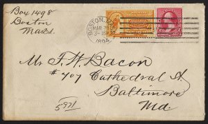 E35 U.S. Scott #E3 orange Special Delivery cover March 29, 1894. SCV = $200