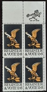 US Scott # 1344; 6c Register to vote from 1968; MNH, og; zip block of 4; VF;