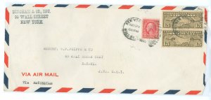 US 590/C8 2c Washington definitive + 15c planes & maps, franking this May 1935 cover mailed from New York City to Batavia, Danis