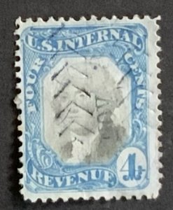 USA REVENUE STAMP SECOND ISSUE 1871 4 CENTS CUT CANCEL  SCOTT #R106