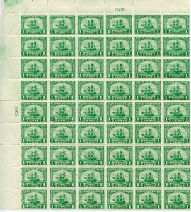 UNITED STATES 1c PILGRIM SCOTT #548 PARTIAL SHEET  MINT NH WITH SEPARATIONS