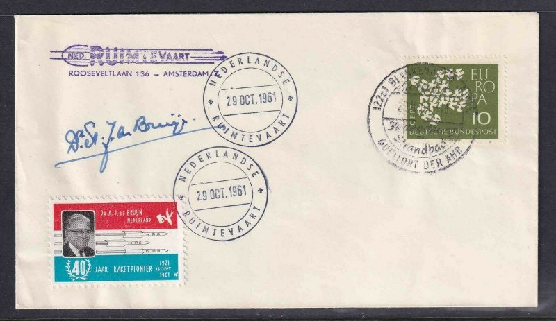 GERMANY ROCKETMAIL COVER SIGNED BY DESIGNER BRUGGE 29. OCTOBER 1961 VF