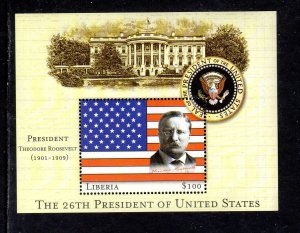 LIBERIA 2000 28TH PRESIDENT OF THE U.S ROOSEVELT MINT VF NH O.G S/S (40LI)