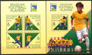 Solomon Islands 2013 Soccer Football Brazilian Players sheet + S/S MNH