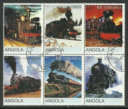 Angola, Trains 4, Block of 6, Wholesale
