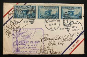 1929 Plainfield NJ USA First Flight Airmail Cover To Belize British Honduras