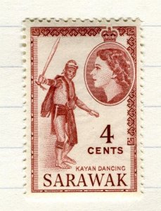 SARAWAK; 1953 early QEII pictorial issue Mint hinged 4c. value
