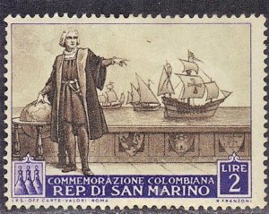 SAN MARINO  SC #309 **MH** 1952 COLUMBUS & SHIP   SEE SCAN