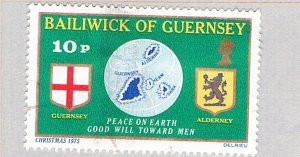 Guernsey 129 Used Guernsey Flag Globe and Alderney Shield 1 1975 (BP75918)