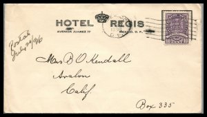 Mexico 1936 Hotel Regis Cover to Pasadena California