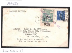 GB WW2 Cover *SHROPSHIRE MONTGOMERYS RAILWAY* Rare 4d/3d Stamp Shrewsbury R143b 