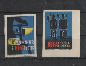 Denmark - Pair of NEFA Bicycle Lamp Elements Advertising Stamps- NG