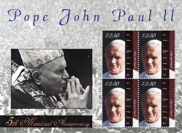 St Kitts - Pope John Paul - 4 Stamp Sheet  STK1019