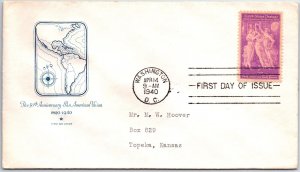 US FIRST DAY COVER 50th ANNIVERSARY OF THE PAN-AMERICAN UNION MAP CACHET 1940
