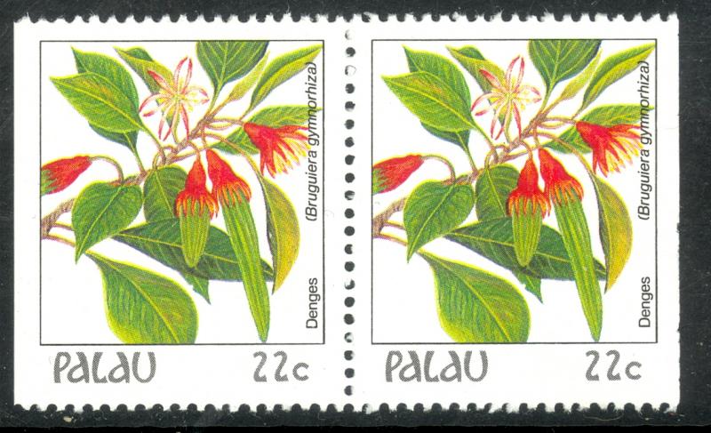 PALAU 1987-88 22c Indigenous Flowers Pair From Booklet Pane Sc 132var MNH