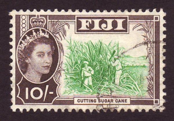 Fiji 1961 SG309 10 Shilling Cane Cutting & QEII Head VFU