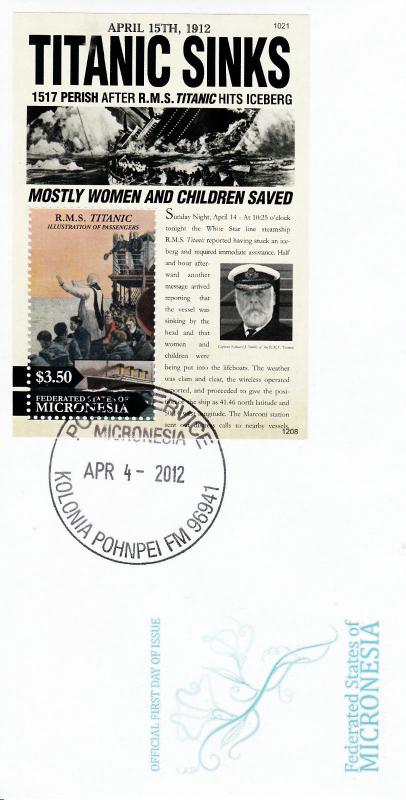 Titanic Stamps Micronesia 2012 FDC Sinking Ships Iceberg Boats 1v S/S