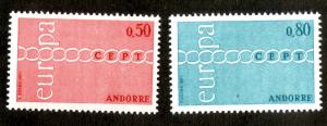 FRENCH ANDORRA  205-6 MNH SCV $20.00 BIN $12.00 EUROPA