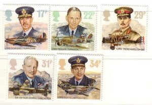 Great Britain Sc 1157-61 1986 RAF Leaders Airplanes stamp set mint NH