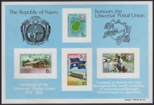 Nauru 1974 MNH Sc 117a UPU Centenary IMPERF Sheet of 4