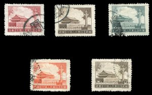 China PRC #282-286, 1955-56 7th Gate Issue, complete set, used (hinged)