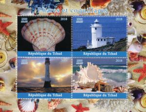 Chad 2018 MNH Lighthouses & Seashells 4v M/S Shells Marine Architecture Stamps