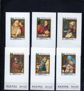 MANAMA 1969 CHRISTMAS PAINTINGS SET OF 6 DELUXE S/S MNH