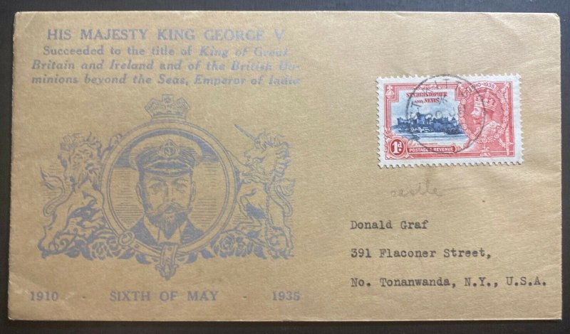 1935 St Kitts & Nevis Cover King George V Silver Jubilee To Tonanwanda USA 