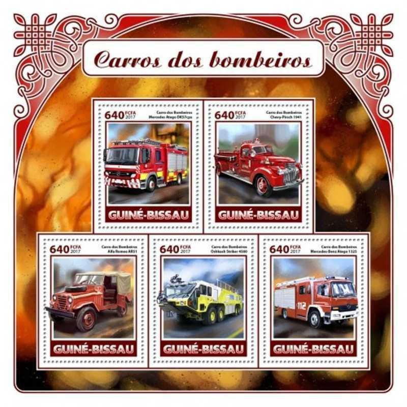 Guinea-Bissau - 2017 Fire Engines - 5 Stamp Sheet - GB17607a