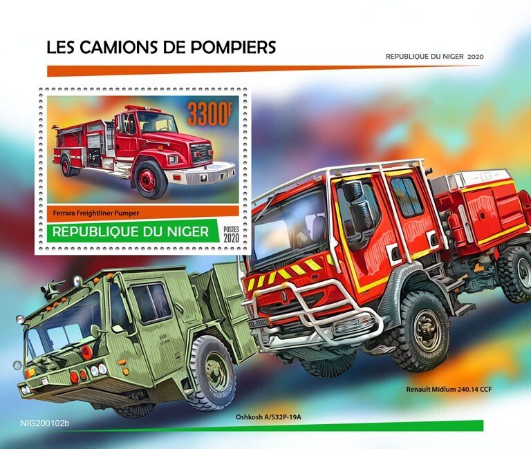 NIGER - 2020 - Fire Engines - Perf Souv Sheet - Mint Never Hinged
