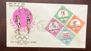 D)1960, PHILIPPINES, FIRST DAY COVER, OLYMPIC GAMES ISSUE, ROME'60, WITH...