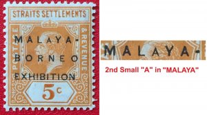 MALAYA-BORNEO EXHIBITION MBE opt Straits KGV 5c Small 2nd A MCCA MNH SG#243d M49