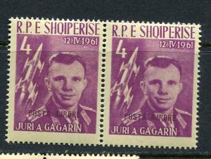 Albania1962 Sc 606 note Mi 648a 4(L)Overprint purple MNH PAIR Gagarin Space 6586