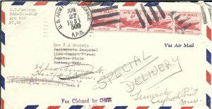 APO 500 to Boston, Ma 1951 Airmail Special Delivery fwd to Conn. (m5495)