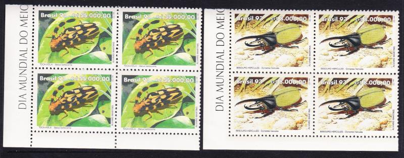 Brazil Beetles 2v Bottom Corner Blocks of Four SG#2576-2577